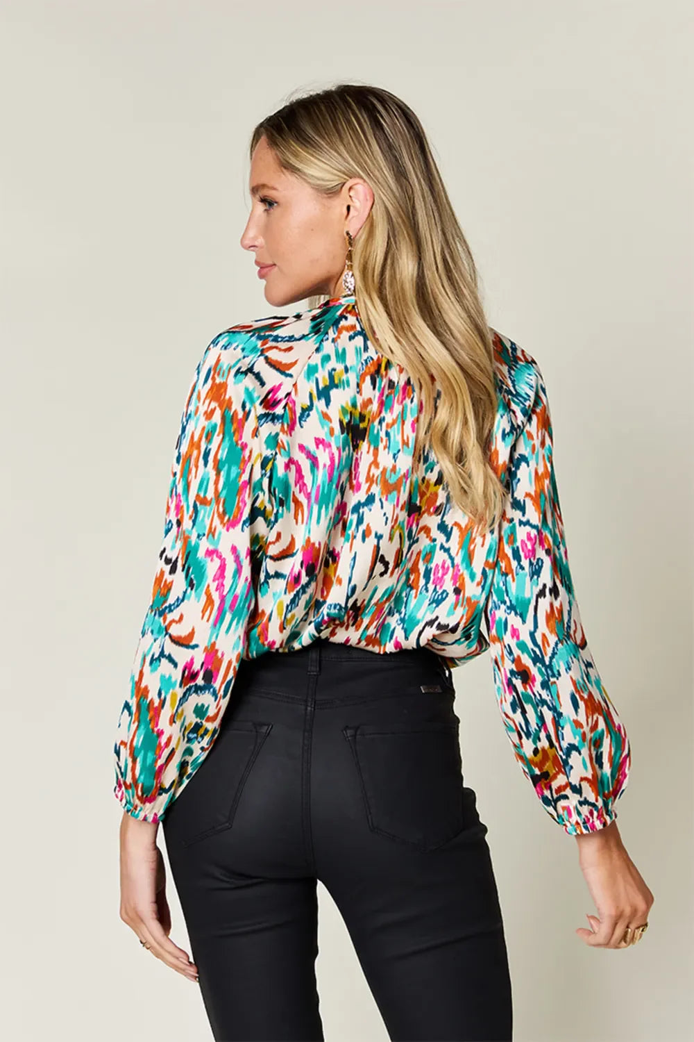 Printed Button Up Long Sleeve Shirt | Satin Bohemian Blouse