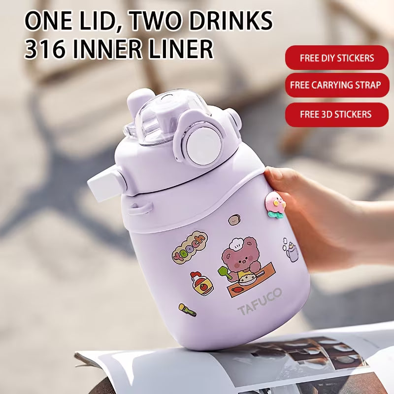 Large Belly Kawaii Insulated Vacuum Water Bottle with Strap