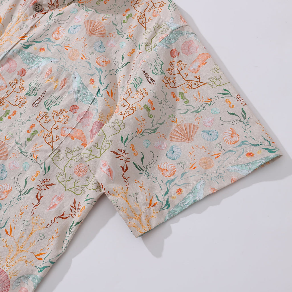 Ocean Dream Coastal Print Men’s Hawaiian Cotton Aloha Shirt
