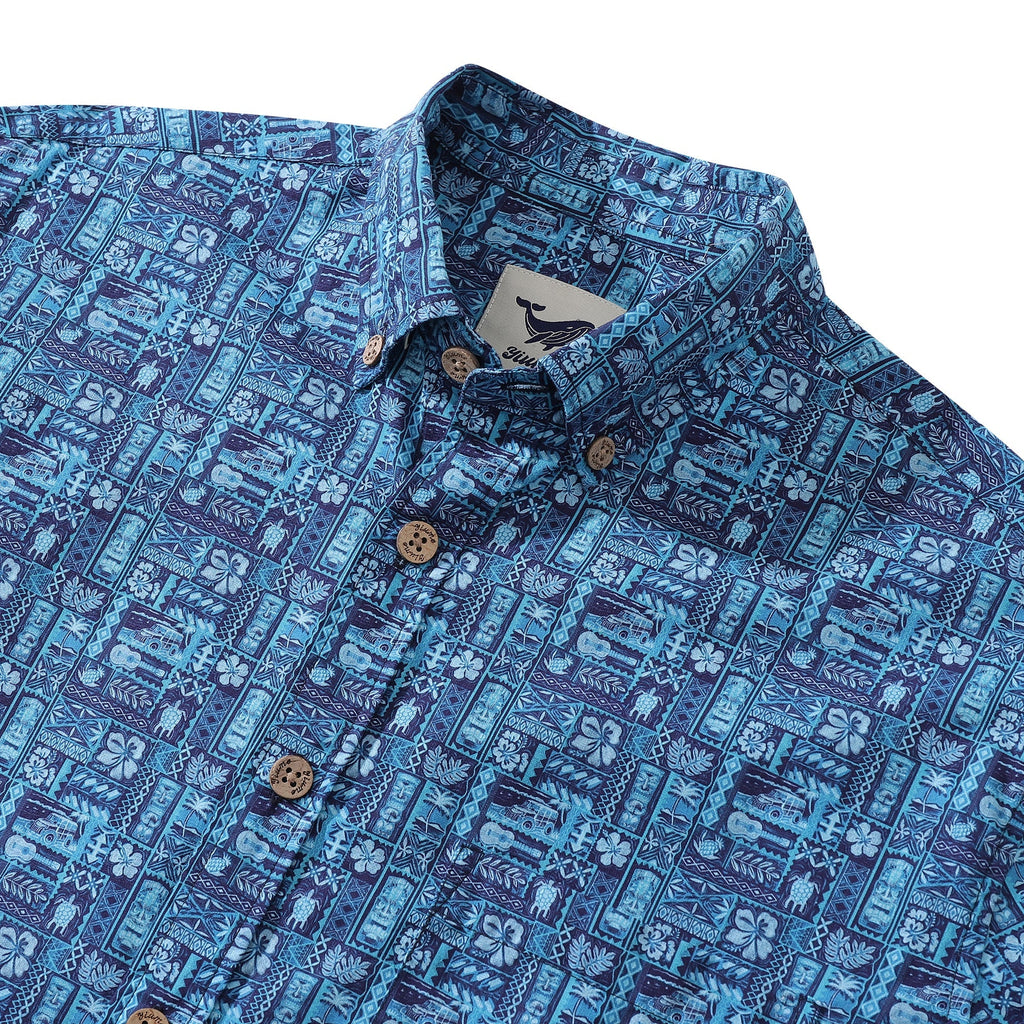 Men's TIKI Paradise Long Sleeve Cotton Button-Down Aloha Shirt