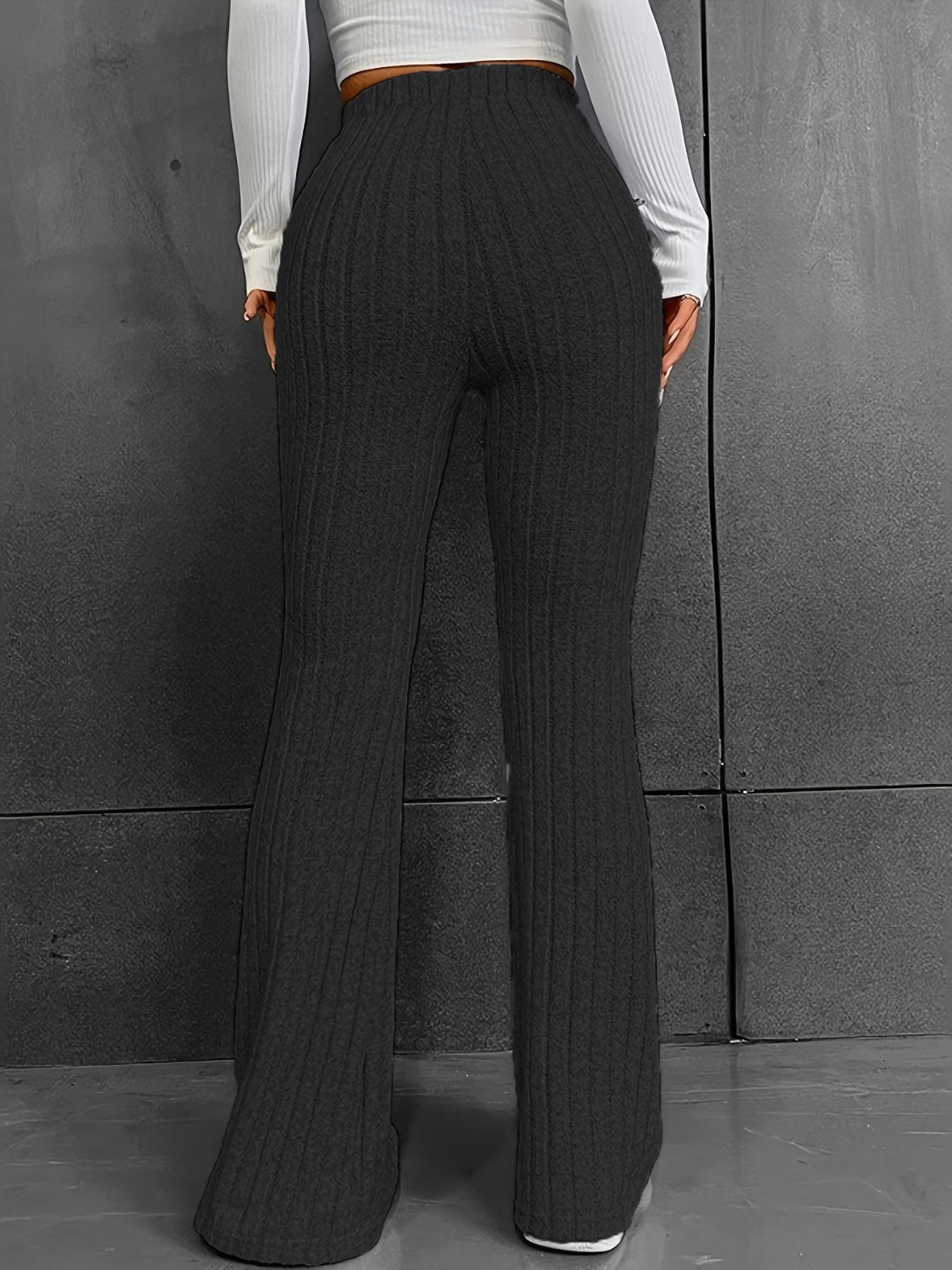 Ribbed High Waist Bootcut Pants | Polyester