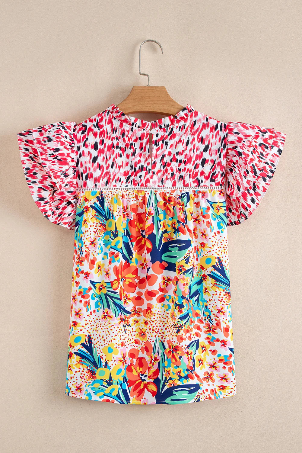 Women's Floral Ruffle Cap Sleeve Blouse White