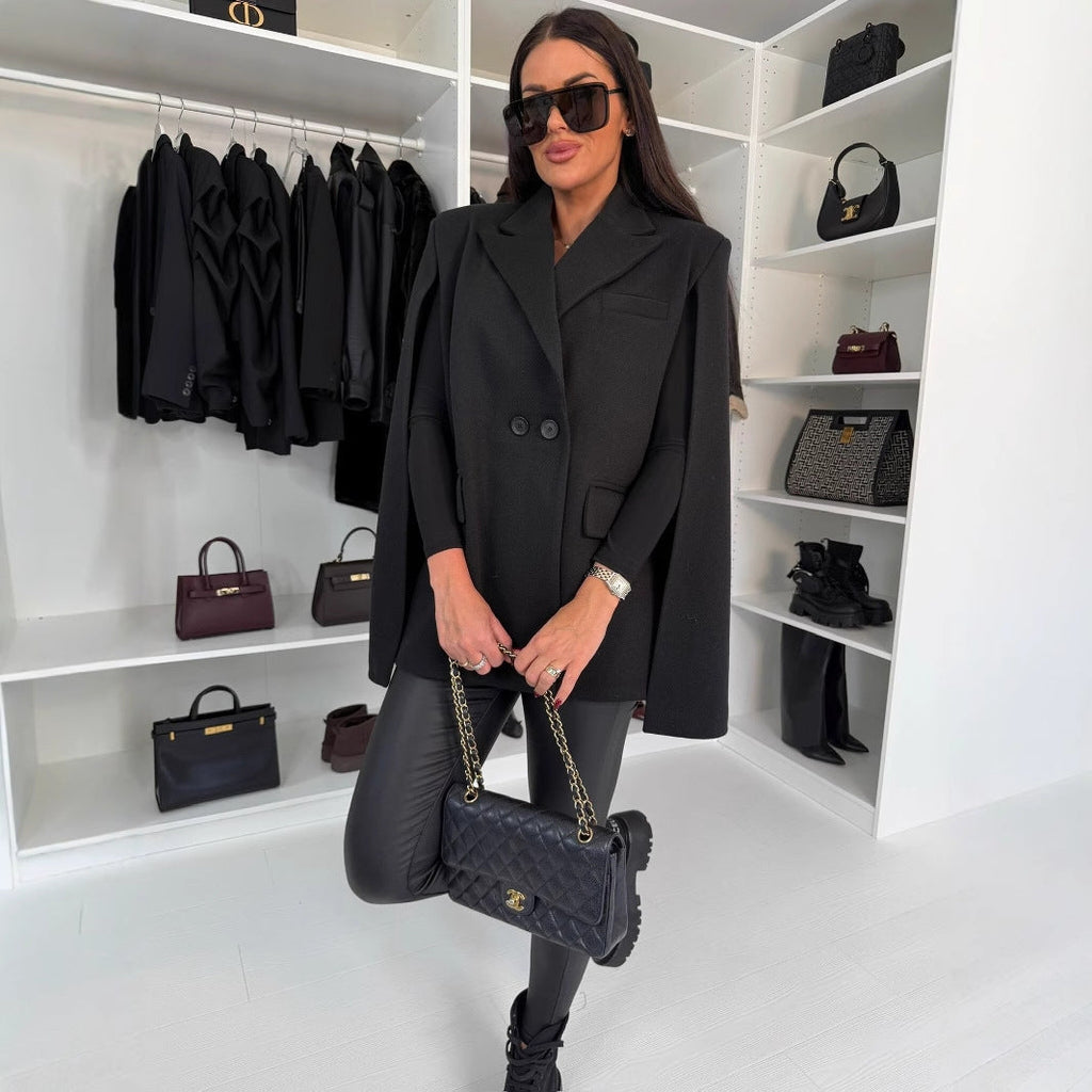 Women’s Solid Color Cape Blazer Open Front Tailored Shawl Coat - Image 4