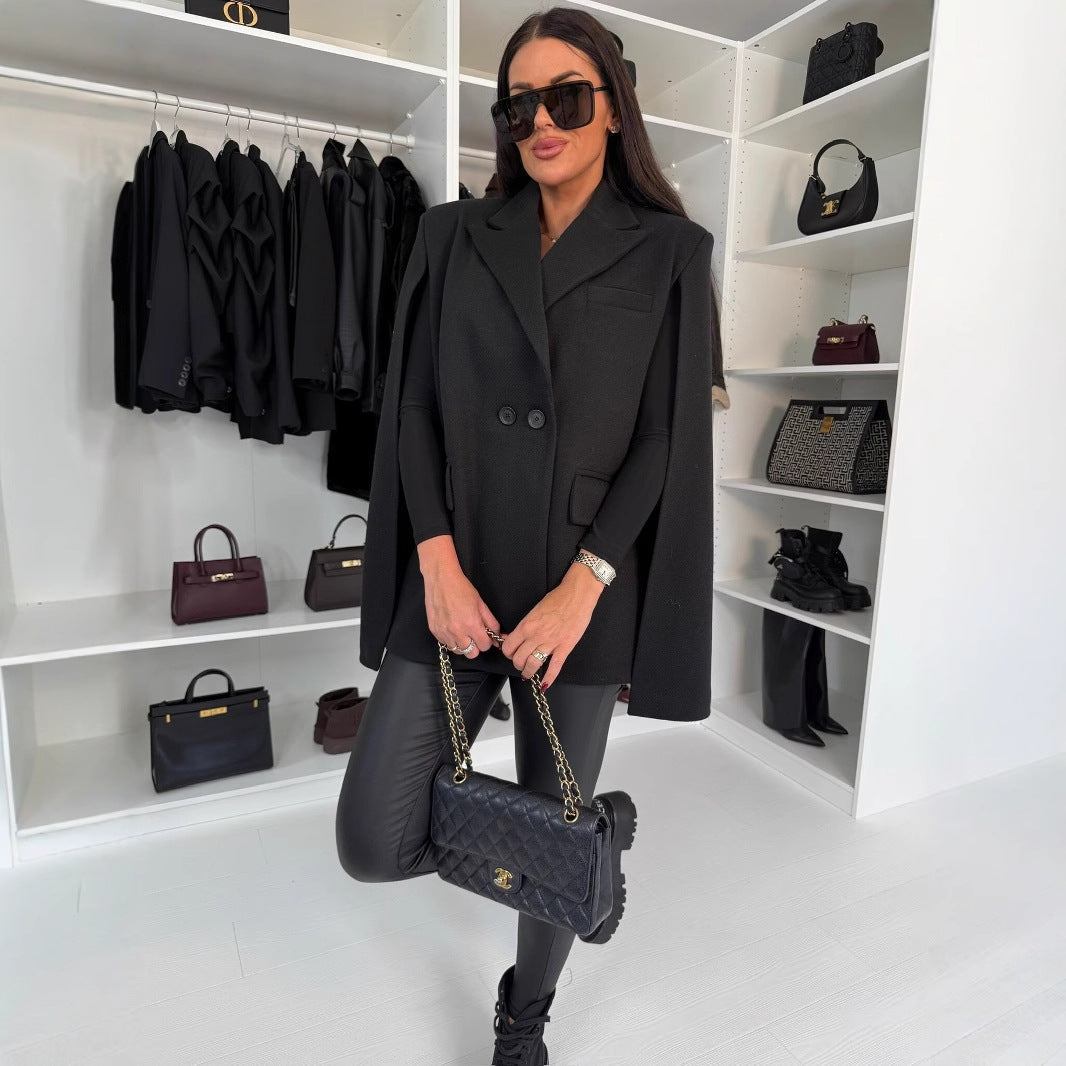 Women’s Solid Color Cape Blazer Open Front Tailored Shawl Coat - Image 4
