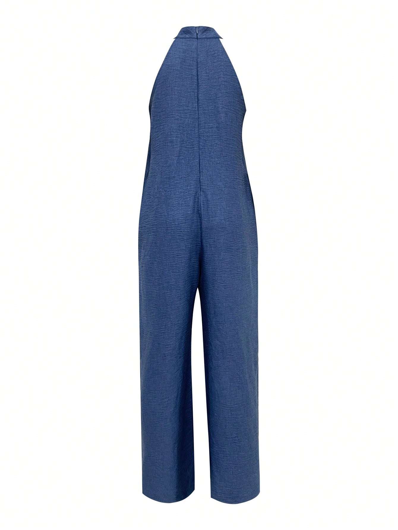 Sleeveless Halter Ruffled Cami Jumpsuit with Flared Hem
