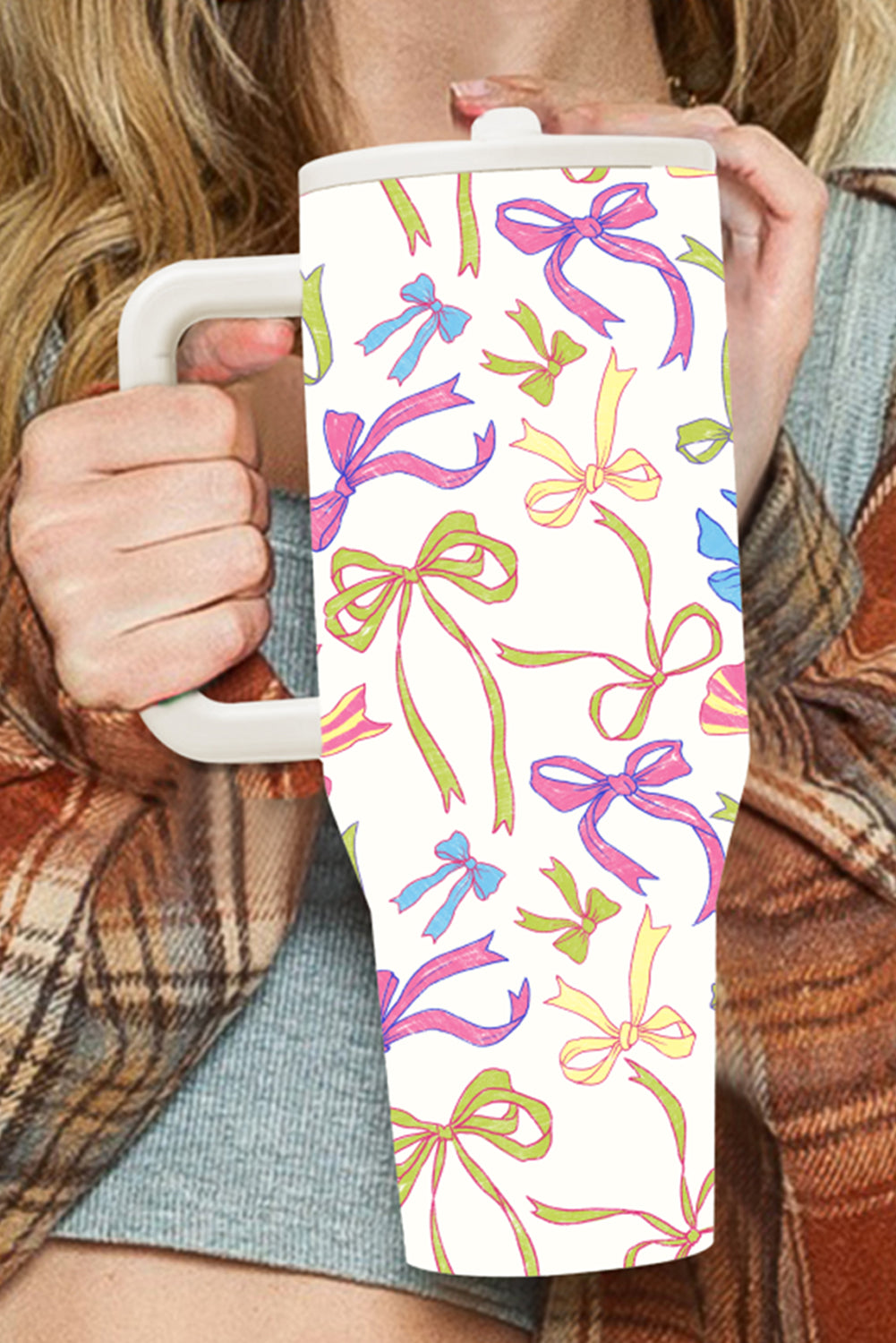 White Bow Print Stainless Steel Tumbler Cup