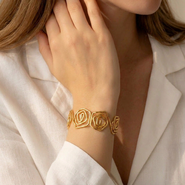 Twisted Rose Flower Open-ring Bracelet