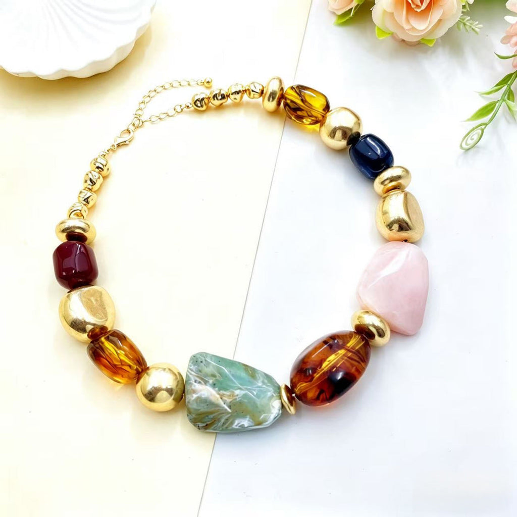 Irregular Acrylic Statement Necklace with Gold Metallic Beads