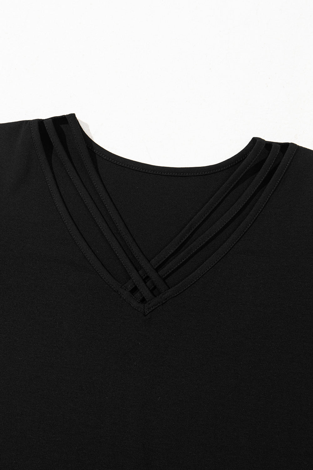 Black Crisscross V-Neck Butterfly Sleeve T-Shirt