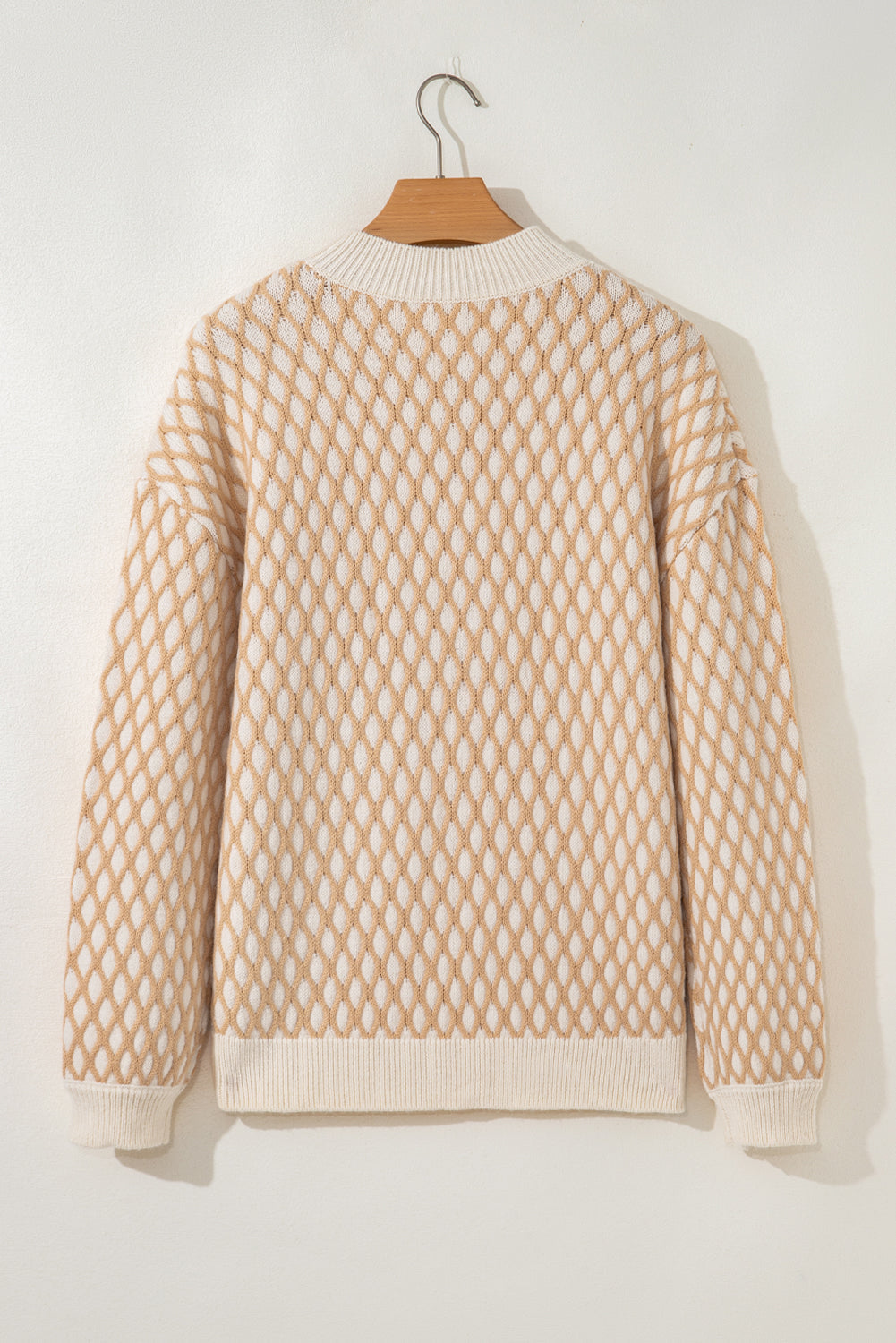 Ximena Rhombus Textured Knit Mock Neck Sweater in Beige Cream