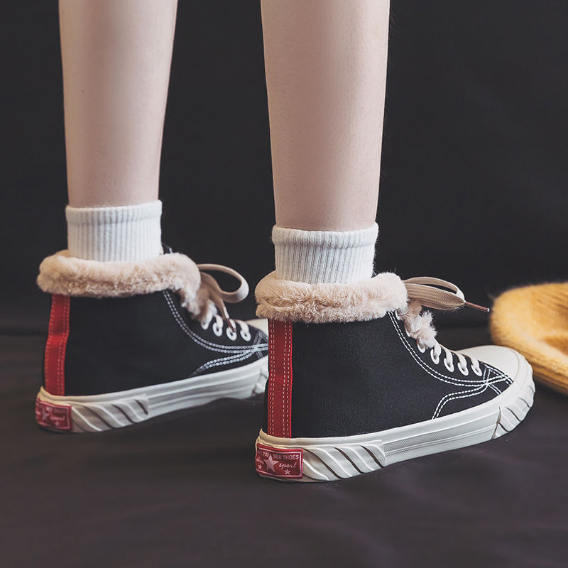 Women's Black Fleece-Lined High-Top Canvas Winter Sneakers - Image 5