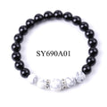 Tiger's Eye and Black Stone Micro-Inlaid Diamond Bead Bracelet