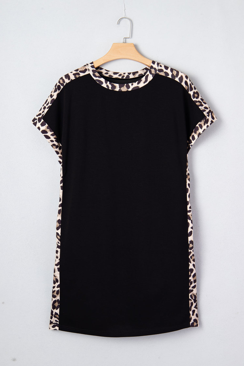 Leopard Patchwork Shift T-Shirt Dress | Knee-Length Knit