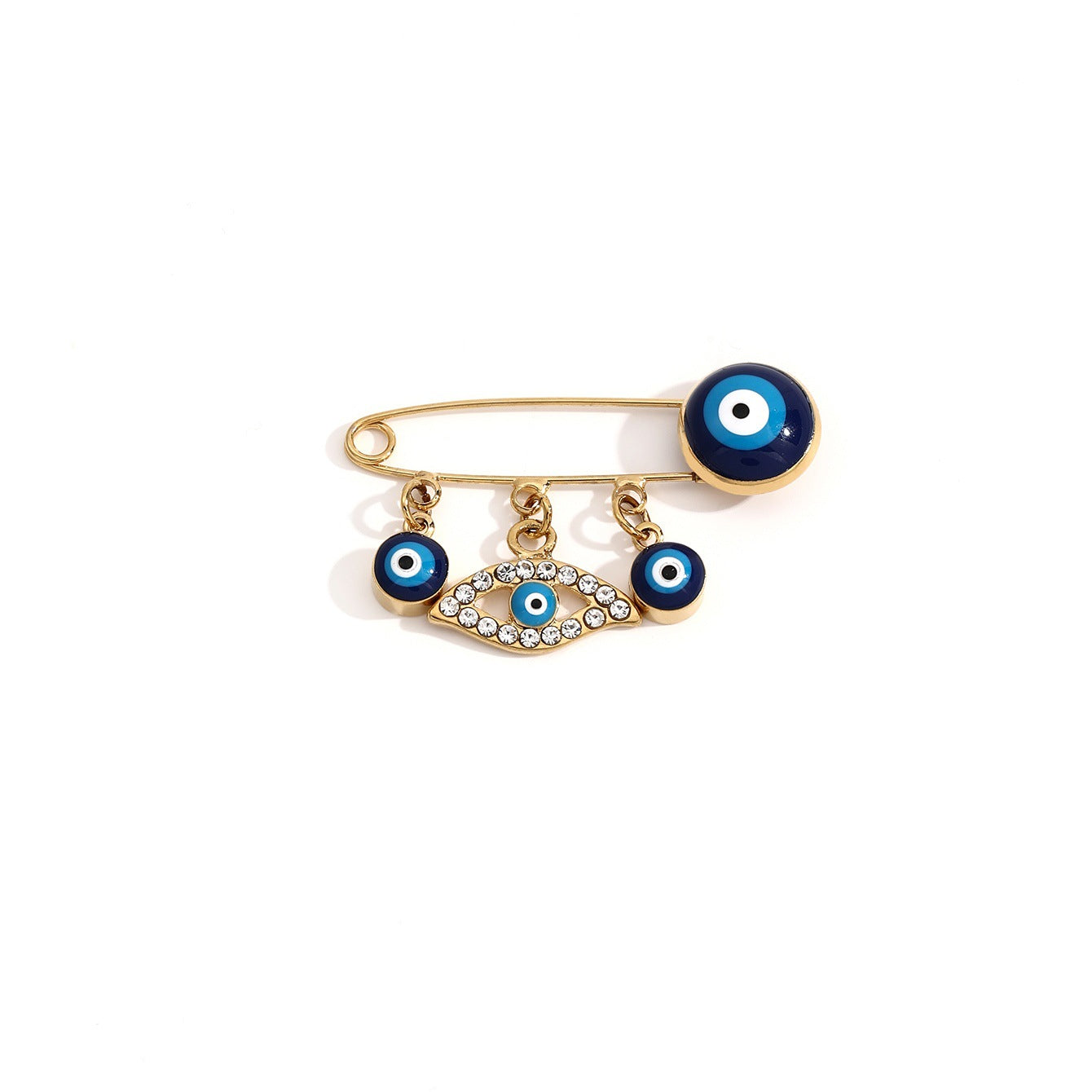 Evil Eye Hamsa Hand Brooch Pin Gold-Tone Protective Accessory