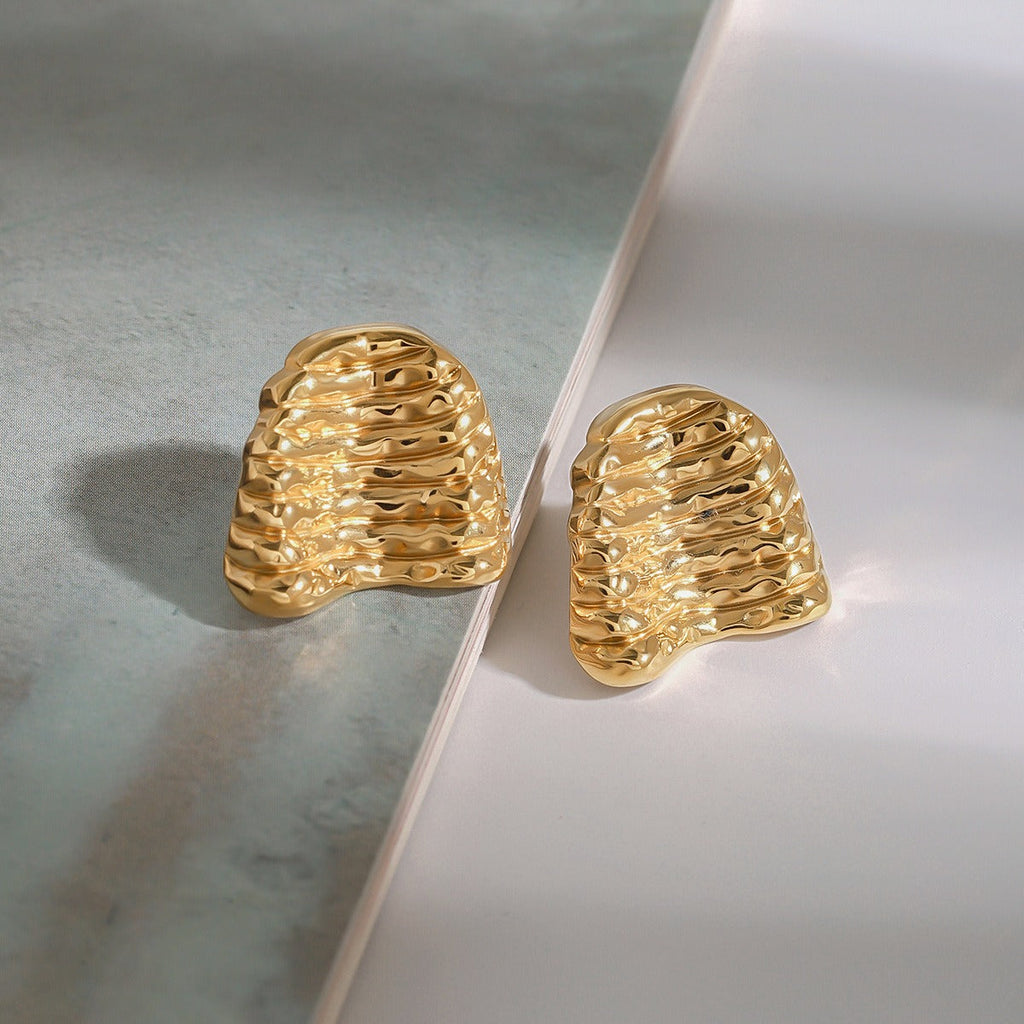 18K gold geometric shape with texture design unique personality earrings