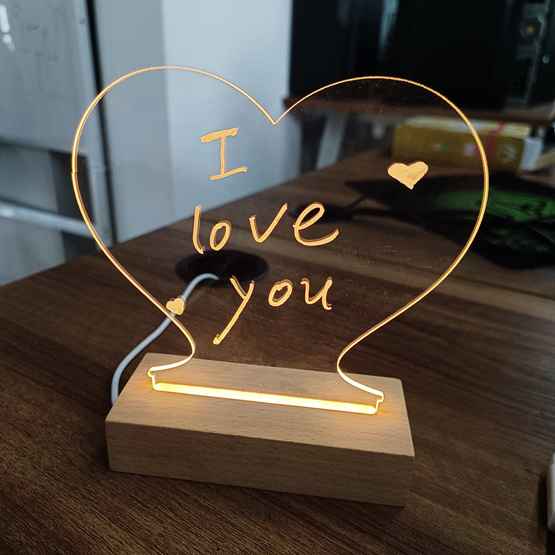 Modern Acrylic LED Message Board Night Light with Wood Base