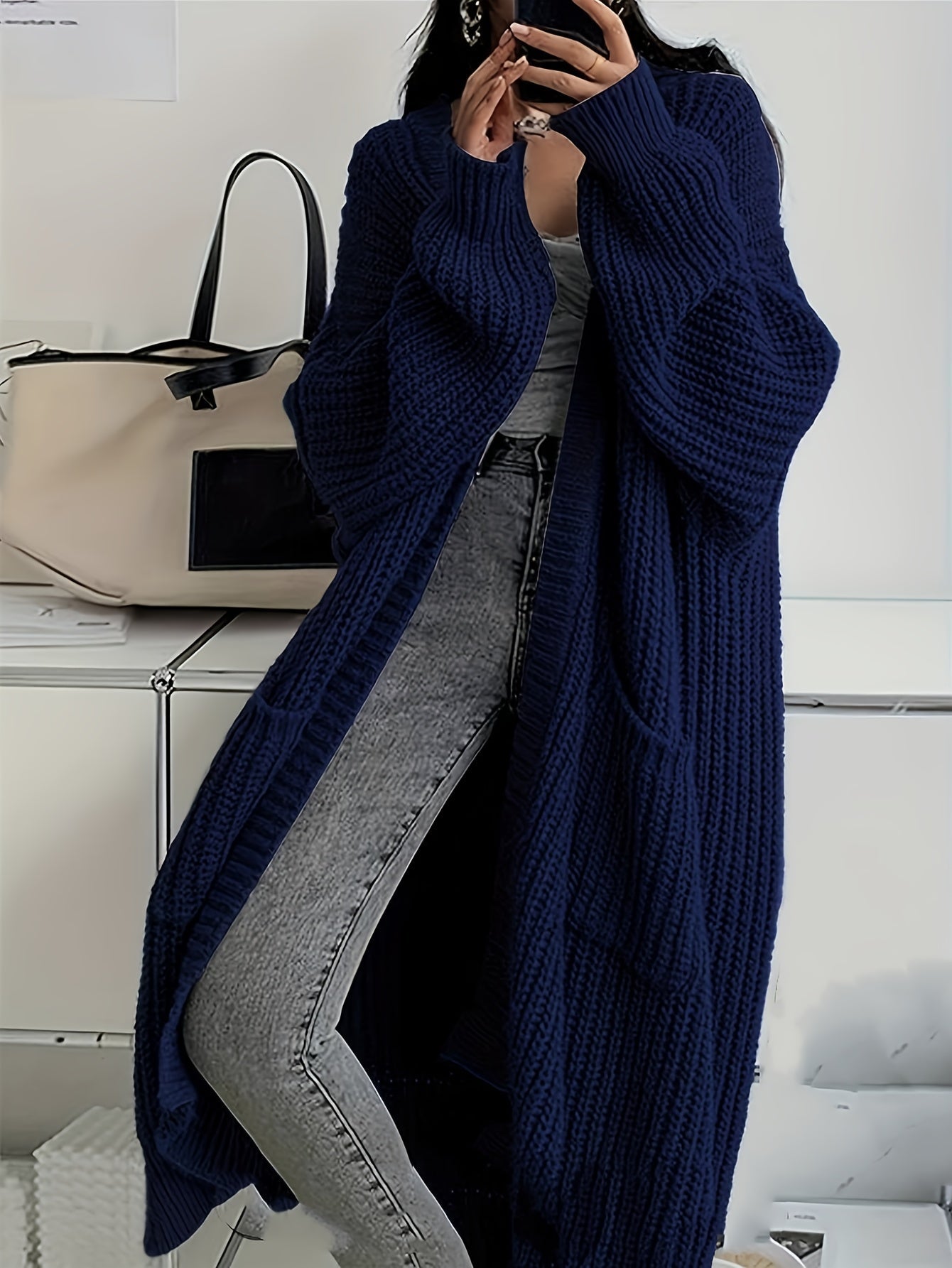 Women's Long Cardigan Over Knee V-Neck Chic