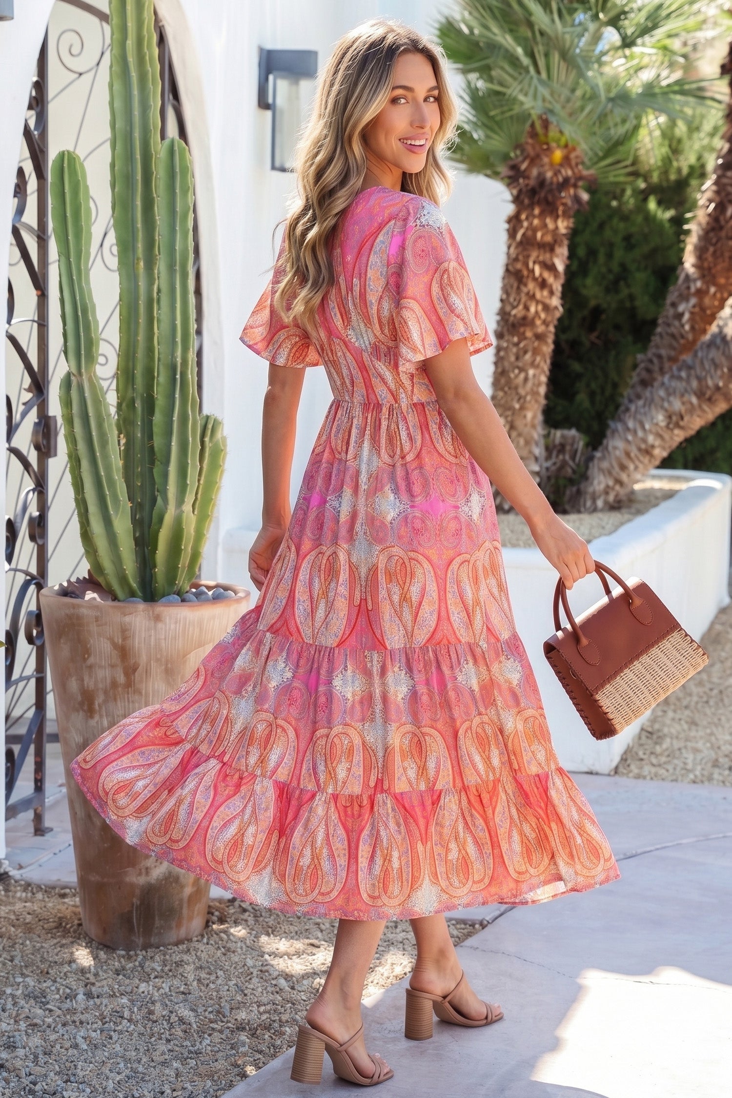 Luz Sleeve Boho Maxi Dress - Vibrant Floral A-Line Vacation Dress