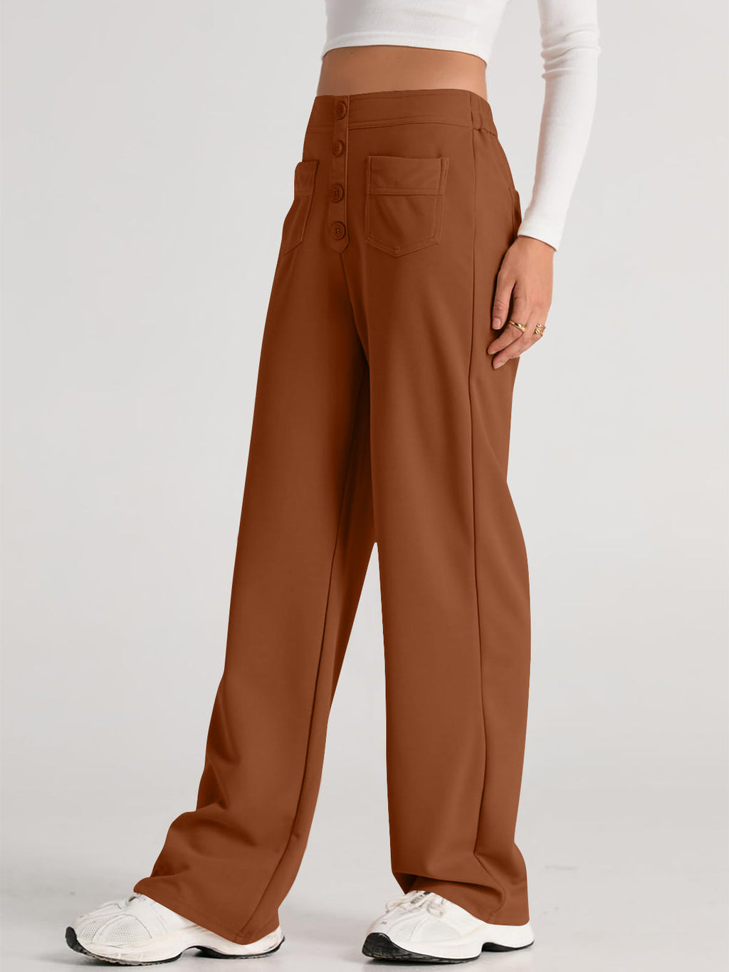 High Waist Wide Leg Pants | Black Polyester Relaxed Fit