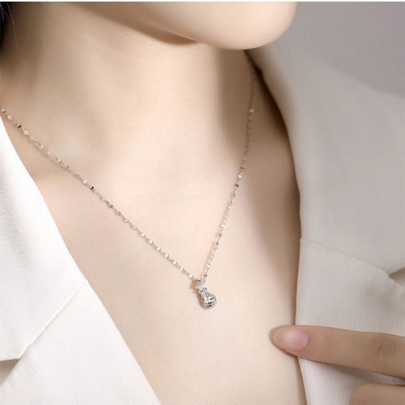 999 Sterling Silver Hollow Cutout Lucky Money Bag Pendant Necklace