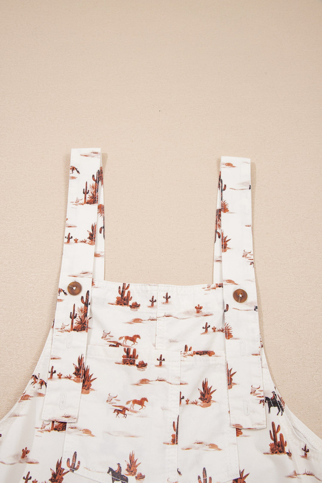 Western Cactus Print Cotton Dungaree Jumpsuit in White - Image 4