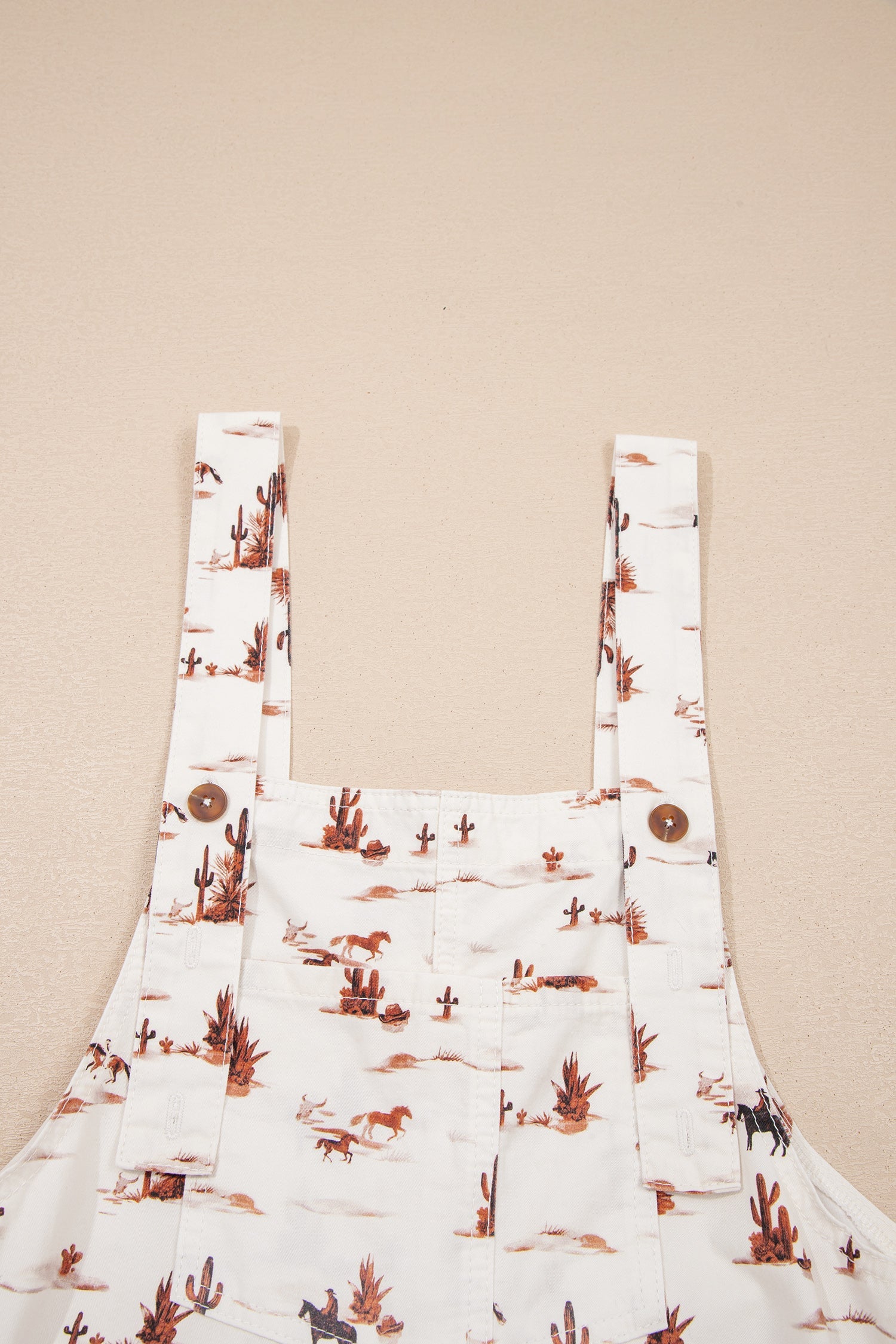 Western Cactus Print Cotton Dungaree Jumpsuit in White - Image 4