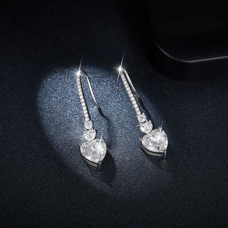 S925 Sterling Silver Heart Shaped Moissanite Hook Dangle Earrings