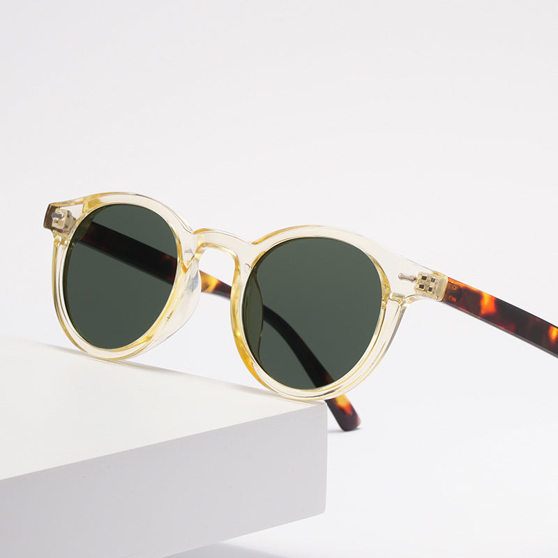 Unisex retro round UV400 sunglasses in assorted colors including tortoiseshell and black.