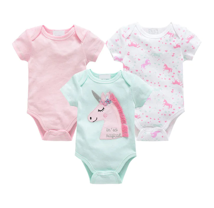 3-Piece Baby Bodysuit Set - Cotton Short Sleeve Outfit