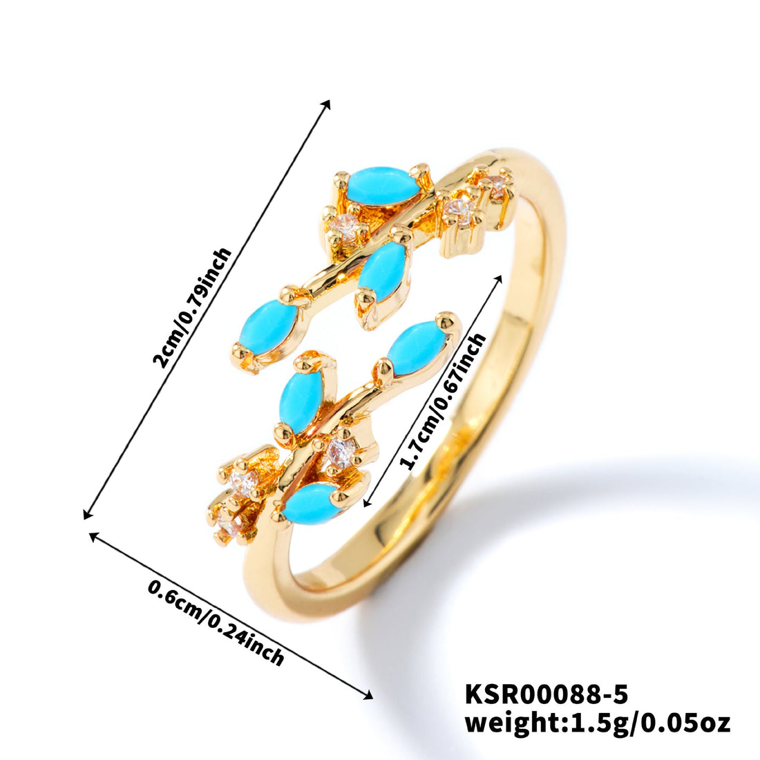 Bohemian Leaf Ring with Zircon Inlay, Nature-Inspired Jewelry