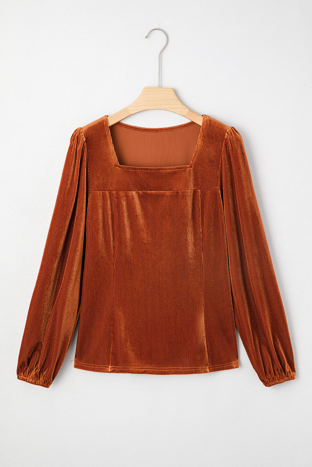 Velvet Ribbed Square Neck Puff Sleeve Top