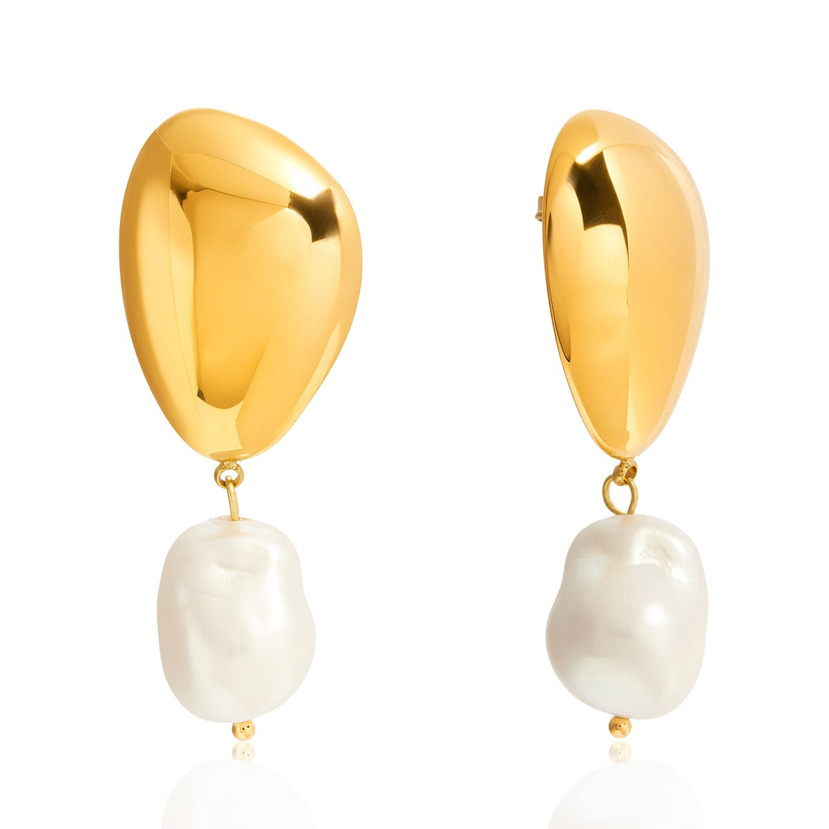 18K Gold-Plated Pearl and Titanium Steel Stud Earrings