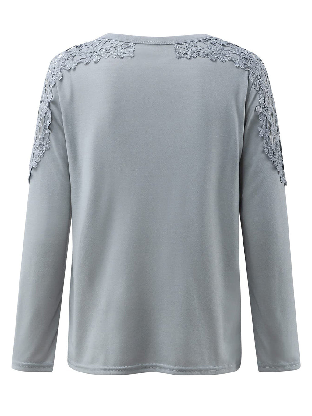 Women's Grey Long Sleeve T-Shirt with Delicate Floral Lace Detail - Image 2