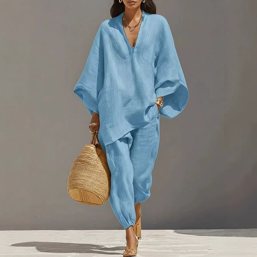 Women's Relaxed Linen-Look Shirt and Cropped Trouser Set - Image 4