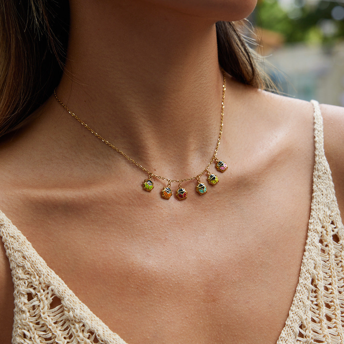 18K Gold Ladybug Necklace with Zircon Accents
