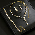 Women 3 Pcs Rhinestone Pearl Jewelry Set,Choker Necklace Dangle Earrings Bracelet,Elegant Costume Accessories For Dinner Party Evening Dress Occasion