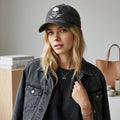 Washed Black Skull Embroidered Trucker Cap