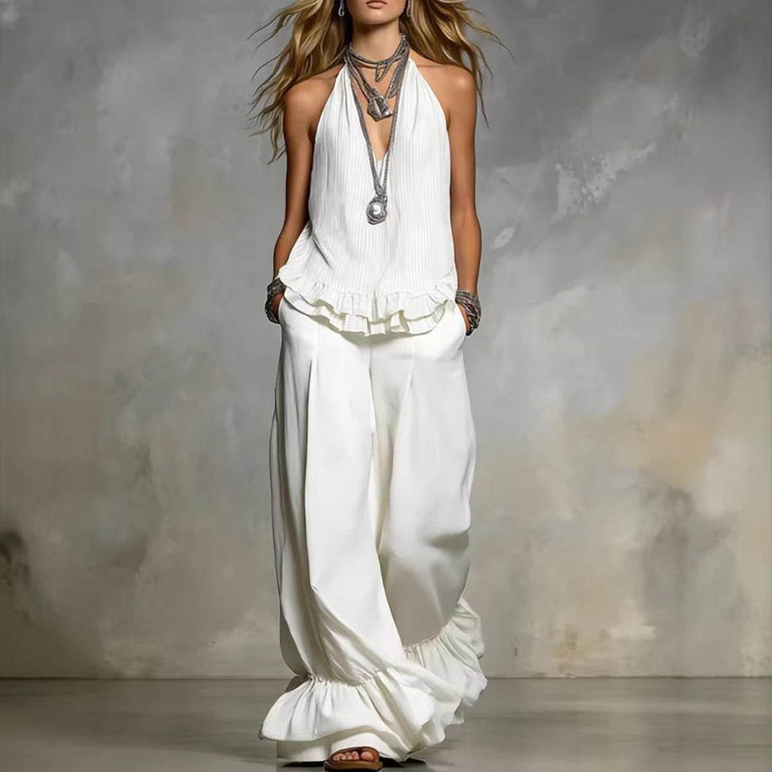 Women's Ruffle Hem Halter Two-Piece Set - Image 2