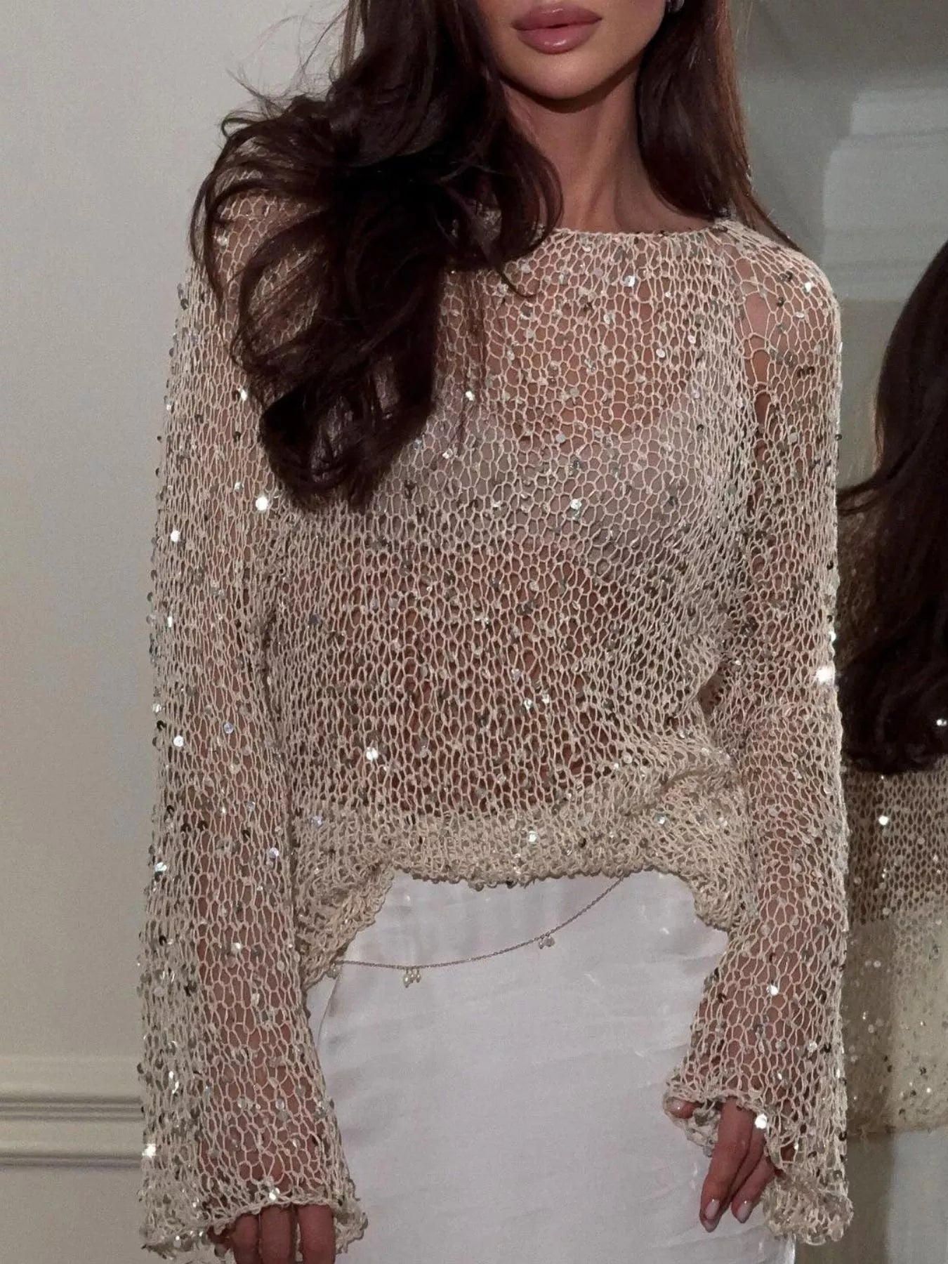 Sequin Embellished Knit Cover Up