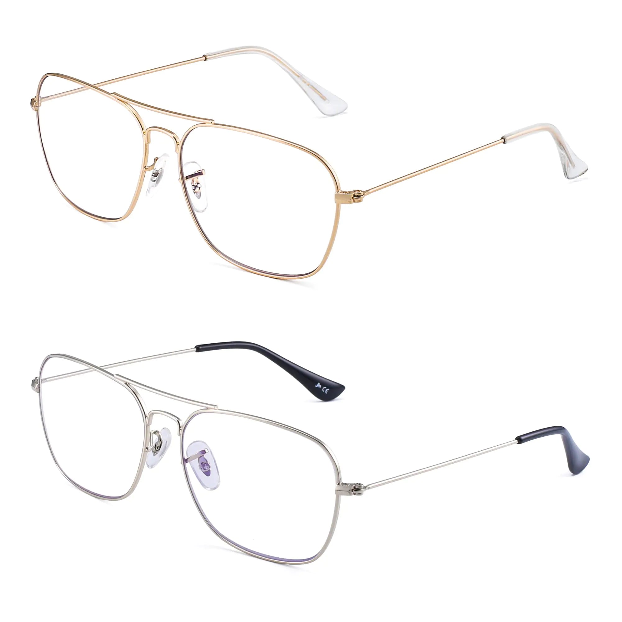 JM 2-Pack Aviator Reading Glasses Women Metal Frame Blue Light Blocking Computer Readers 1.75