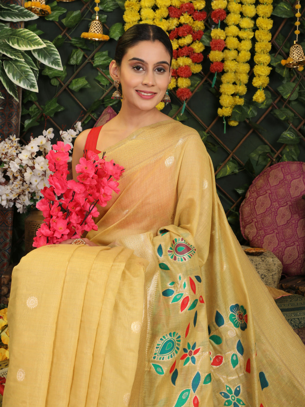 Shree Shyam Fashion Linen Cotton Yellow Saree