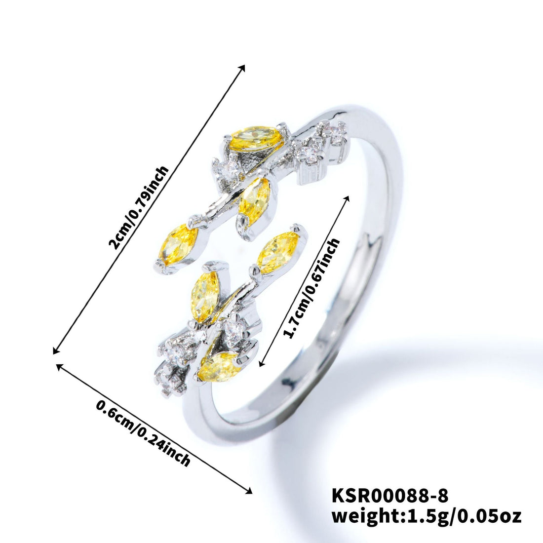 Bohemian Leaf Ring with Zircon Inlay, Nature-Inspired Jewelry