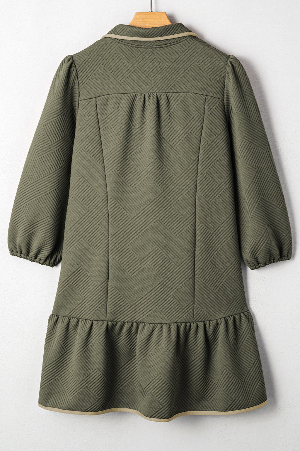 Jungle Green Plus Size Textured Contrast Trim Quarter Zip Bracelet Sleeve Mini Dress