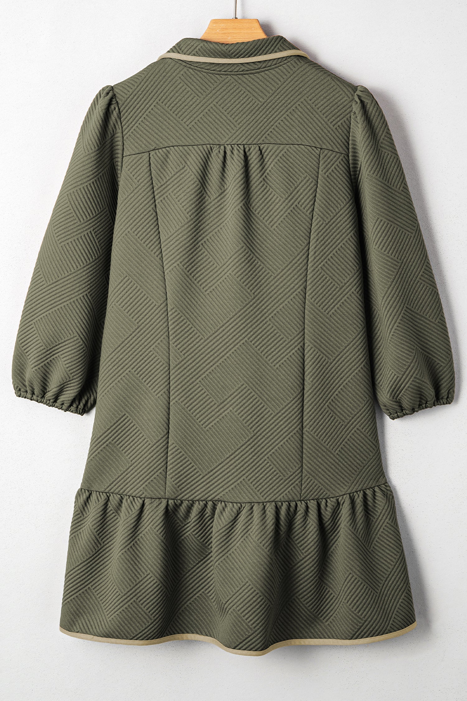 Jungle Green Plus Size Textured Contrast Trim Quarter Zip Bracelet Sleeve Mini Dress