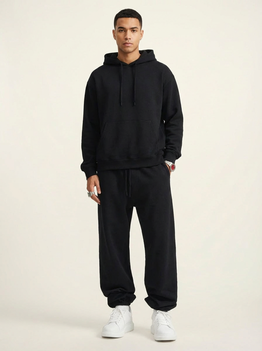 Heavyweight 440 GSM Cotton Joggers in Black - Relaxed Fit
