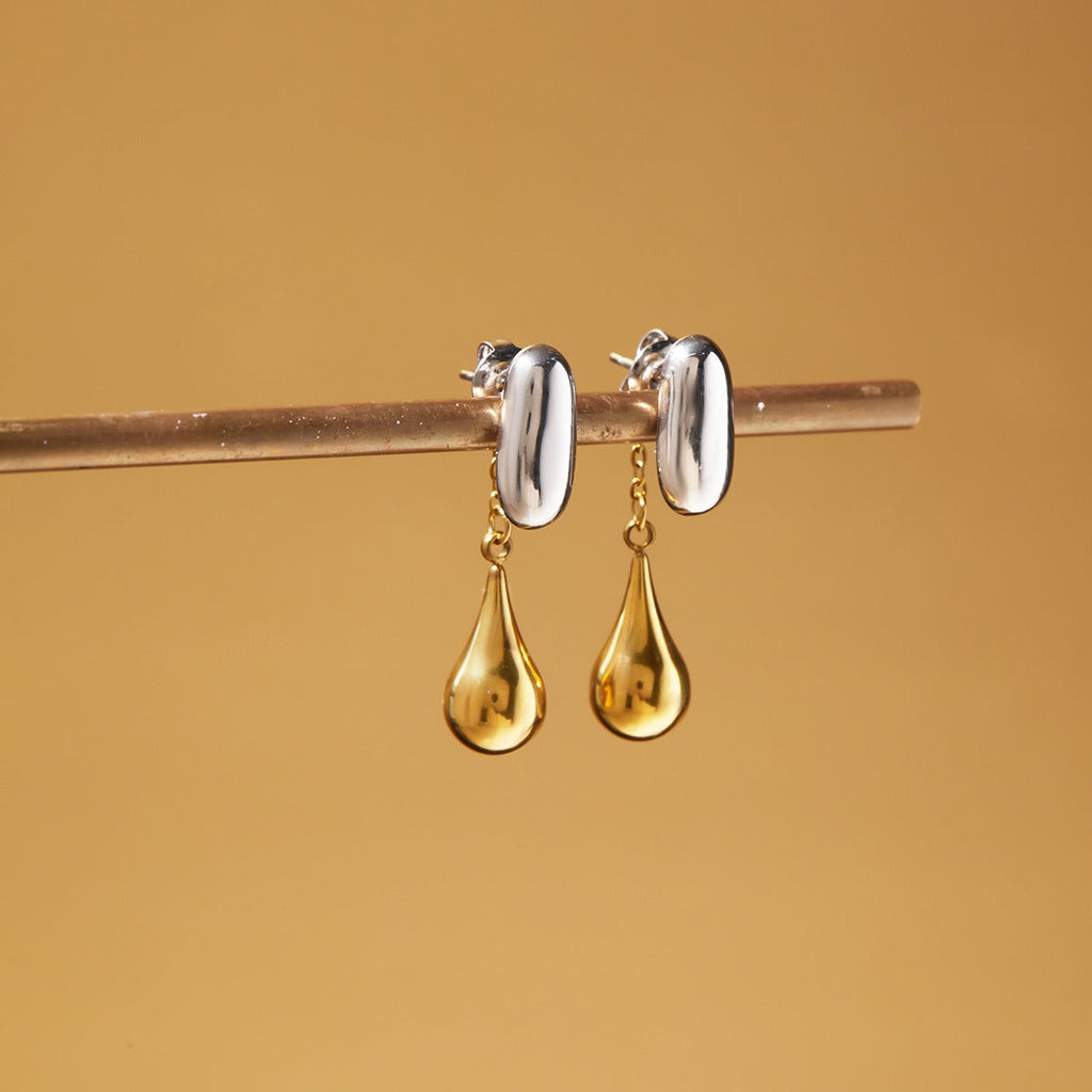 18K Gold & S925 Silver Two-Tone Teardrop Stud Earrings