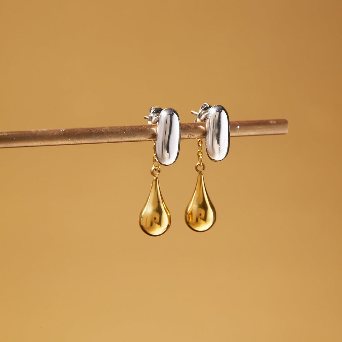 18K Gold & S925 Silver Two-Tone Teardrop Stud Earrings