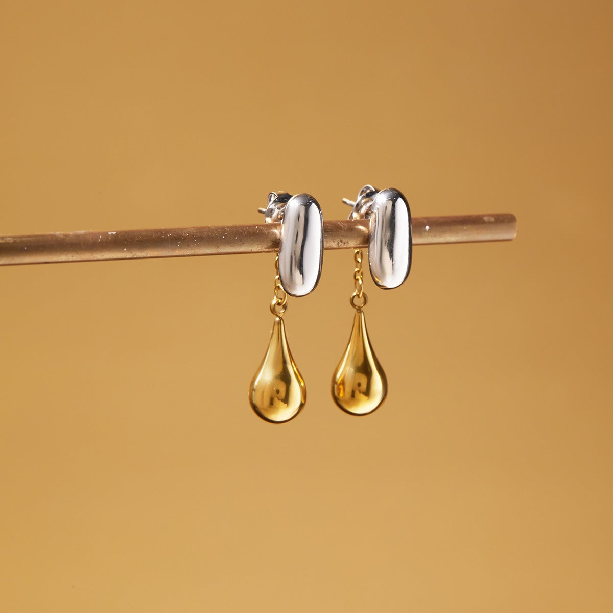 18K Gold & S925 Silver Two-Tone Teardrop Stud Earrings