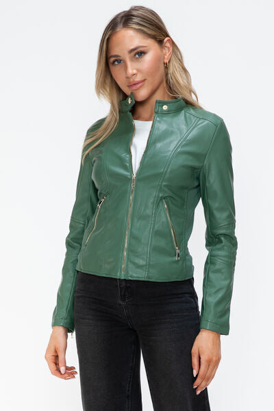 Women's Faux Leather Zip-Up Hooded Jacket Casual Urban Streetwear