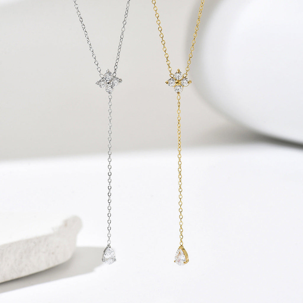 Geometric Zircon Oval Pendant Necklace in Stainless Steel